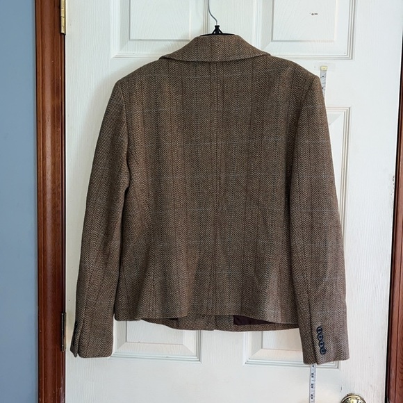 VTG-chaps-L-brown-houndstooth-wool blend, shoulder pads, 4 button blazer/jacket. - Picture 2 of 13